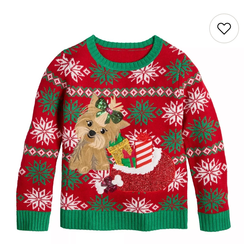 Girl’s M Red and Green Puppy Holiday Sweater